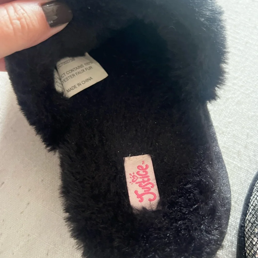 Justice Kids' Sparkly Black and Silver Slippers